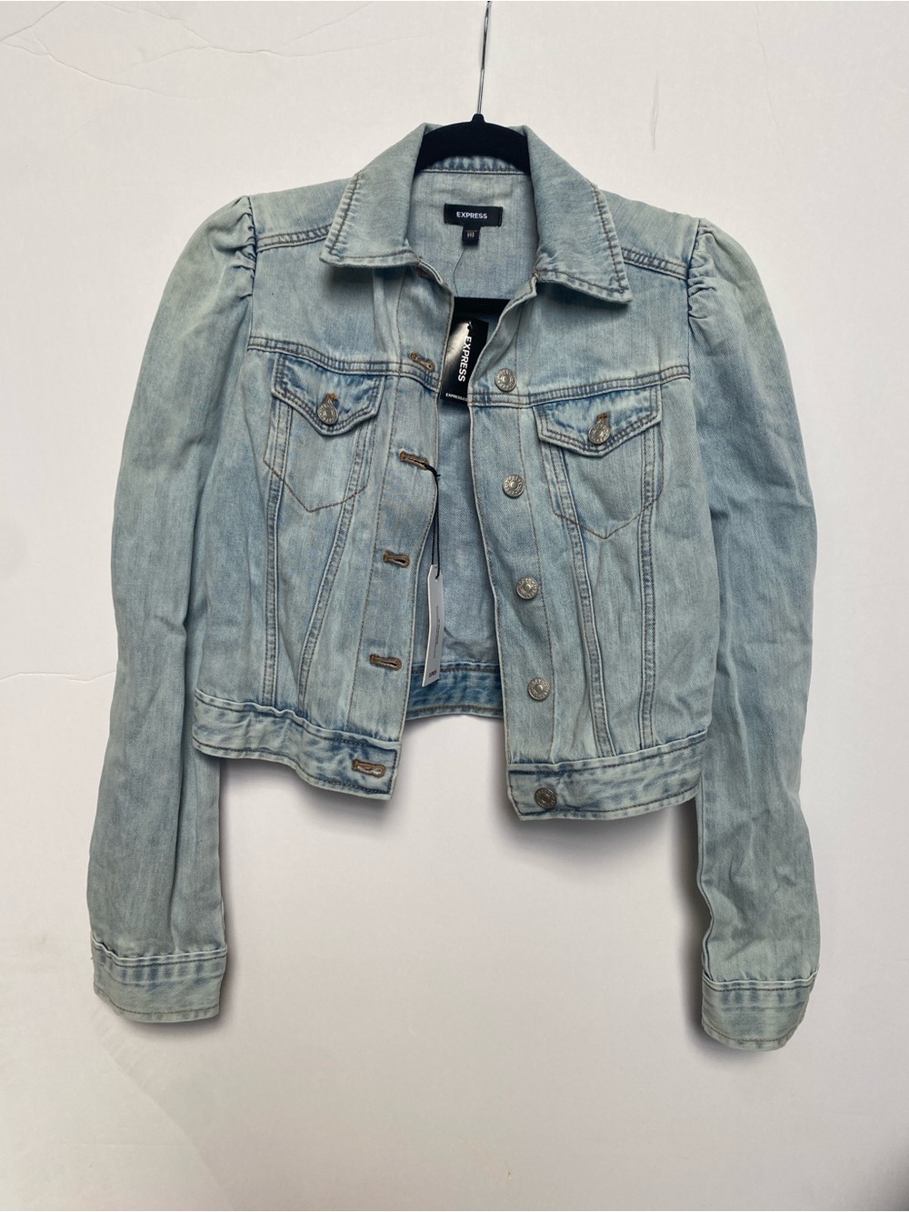 Express Light Blue Denim Jacket with Puff Shoulders